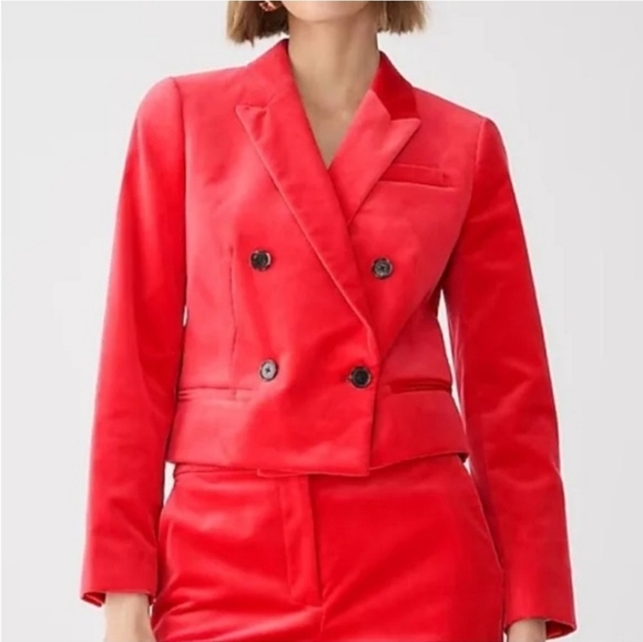 J.Crew Red Velvet Crop Double Breasted Blazer Size 00 NWT - Picture 1 of 8
